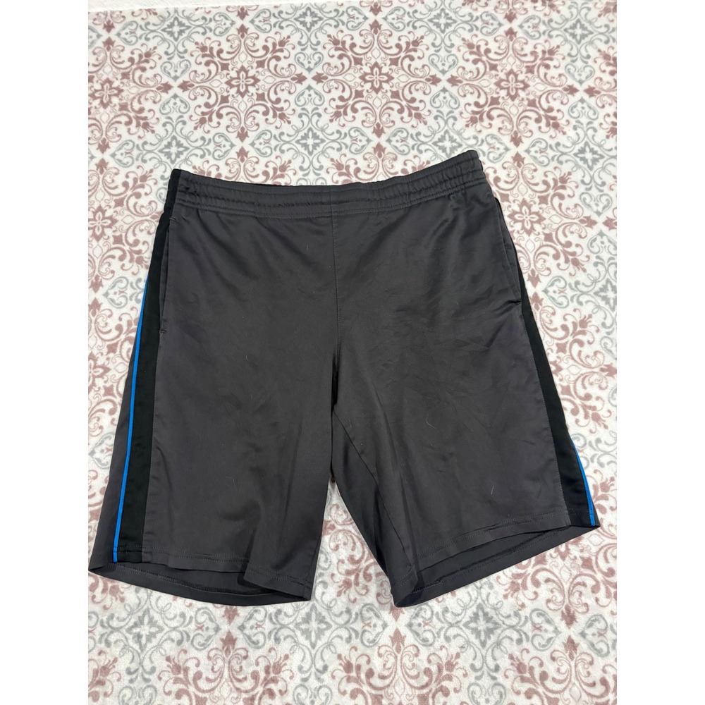 Mens Athletic Performance Shorts Charcoal Grey Blue Stripe Training Gym XL